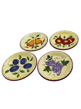 Sonoma Life+Style Hand-Painted Fruit Pattern Dessert Plates (4) Yellow & Burgund